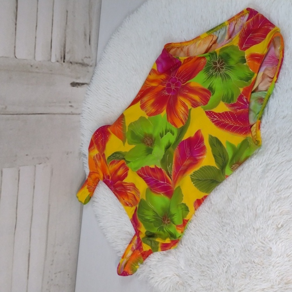 Bright Tropical Floral One Piece, Size L